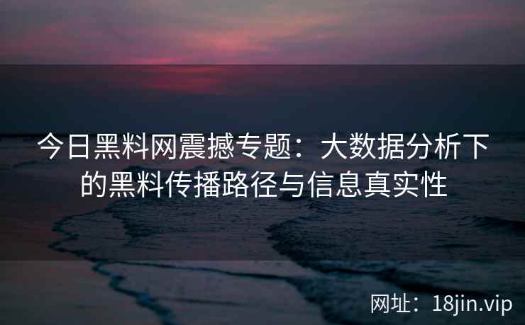 今日黑料网震撼专题:大数据分析下的黑料传播路径与信息真实性 今日黑料网震撼专题:大数据分析下的黑料传播路径与信息真实性